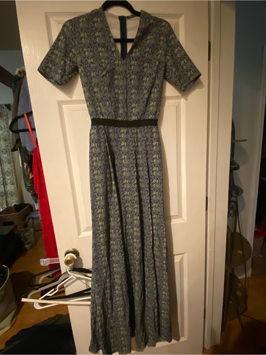 Dresses & Skirts - Blue Paisley V-Neck Maxi Dress with Black Waistband